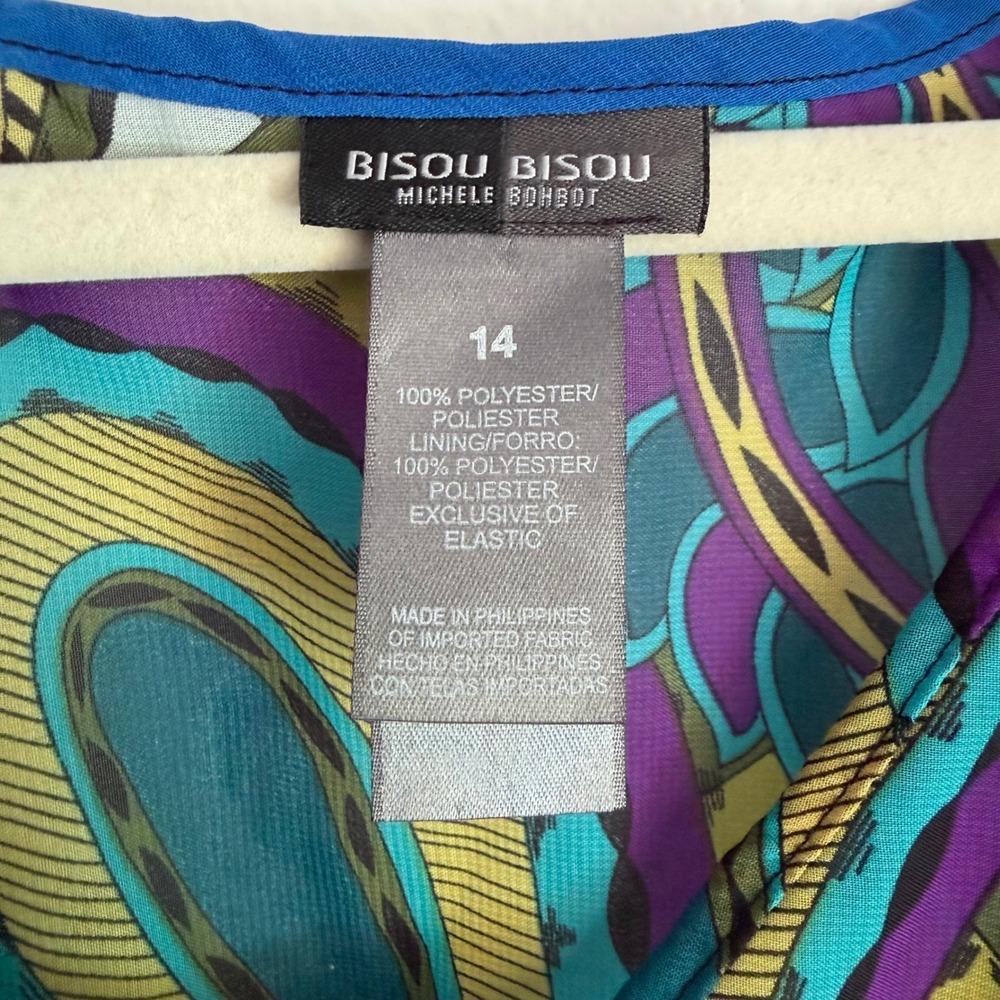 Y2K Bisou Bisou Michele Bohbot Blue Paisley Kaftan Butterfly‎ Sleeve Dress 14 - Picture 2 of 4